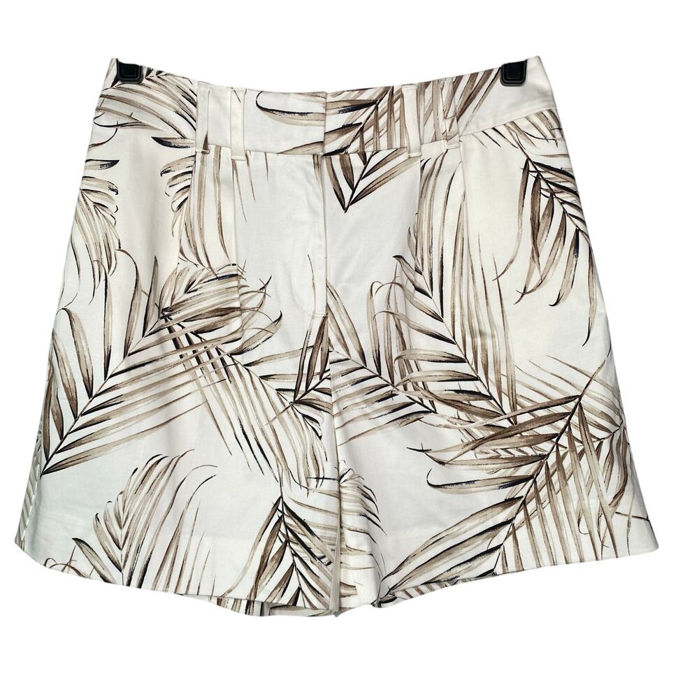 WHBM Cream Palm Tree Pleated The 5" Short Size 6 Preppy Resortwear
